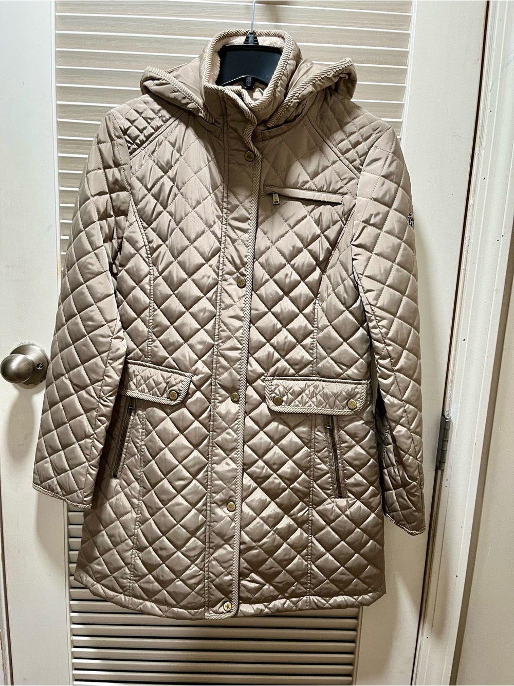 NWT Polo Ralph Lauren Womens Jacket Coat Beige S Quilted Faux Fur Lined - Picture 3 of 16